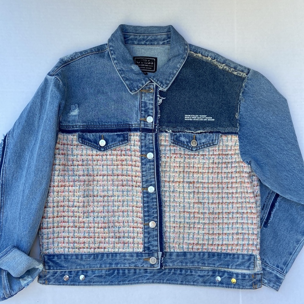 New GUESS Women’s Patchwork Denim Jacket - Picture 5 of 7